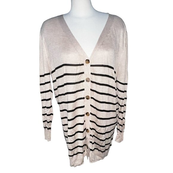 BloomChic Button Front VNeck Lightweight Knit Long Sleeve Striped Cardigan Sz 12 - Picture 1 of 9